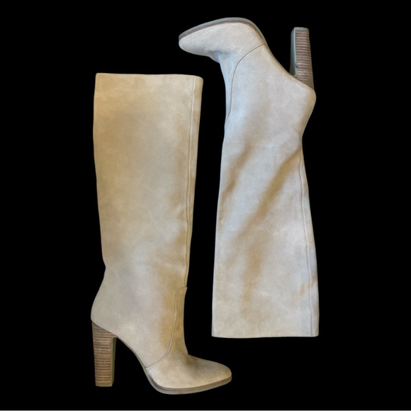 Dolce Vita Celine Beige Suede Leather Block Heels Knee High Riding Boots Size 8 - Picture 2 of 7